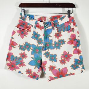 Vtg 90s United Color of Benetton BLUE FAMILY White Colorful FLORAL Printed Short